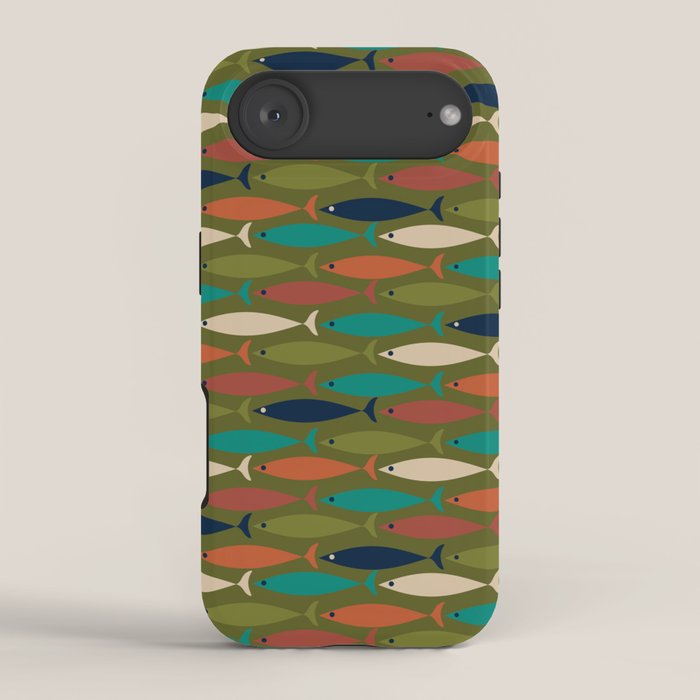 Mid-century Modern Fish in a Green Sea Pattern  iPhone Case Gallery Image 2