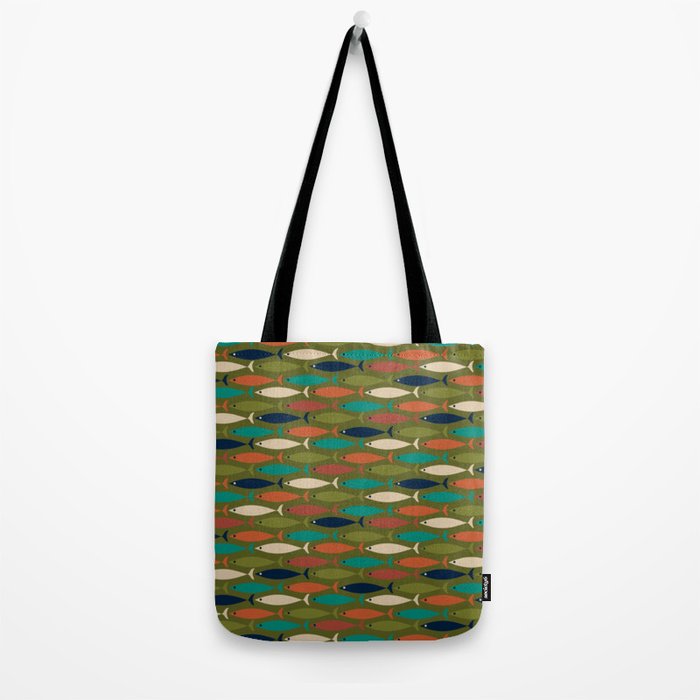 Mid-century Modern Fish in a Green Sea Pattern  Tote Bag Gallery Image 2