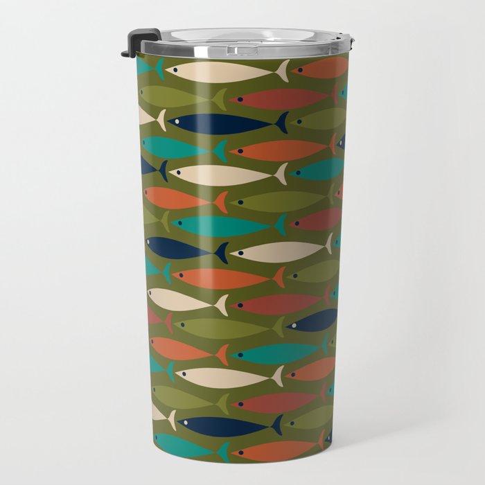 Mid-century Modern Fish in a Green Sea Pattern  Travel Mug Gallery Image 3