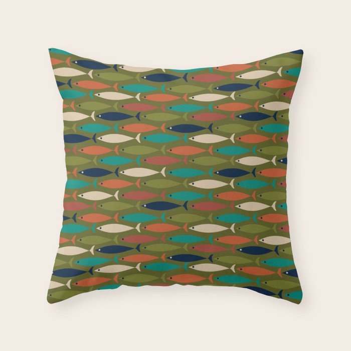 Mid-century Modern Fish in a Green Sea Pattern  Throw Pillow Gallery Image 6