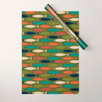 Mid-century Modern Fish in a Green Sea Pattern  Wrapping Paper Gallery Image 1