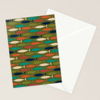 Mid-century Modern Fish in a Green Sea Pattern  Stationery Card Gallery Image 2