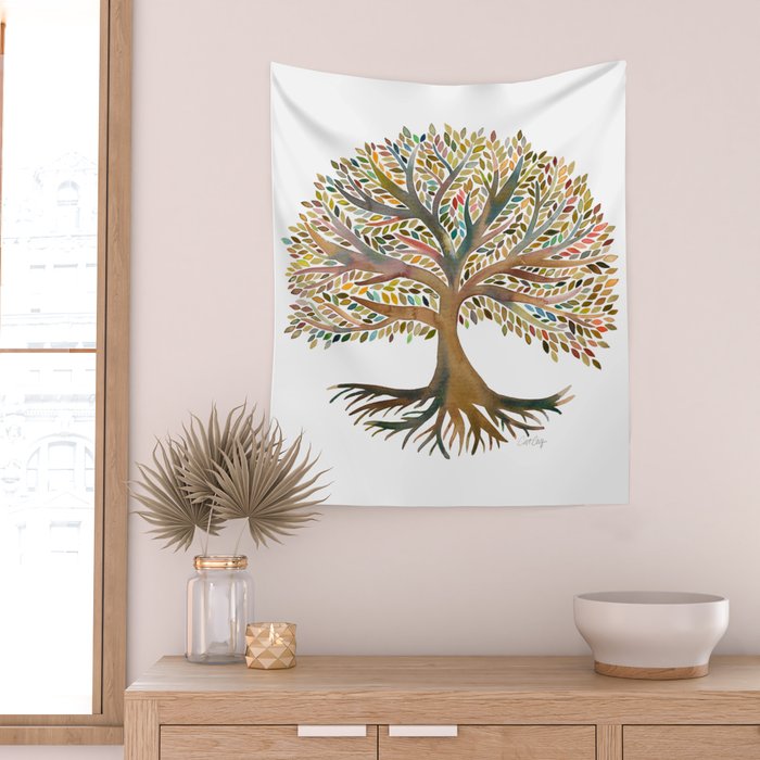 Tree of Life Watercolor - Autumn Wall Tapestry Gallery Image 2