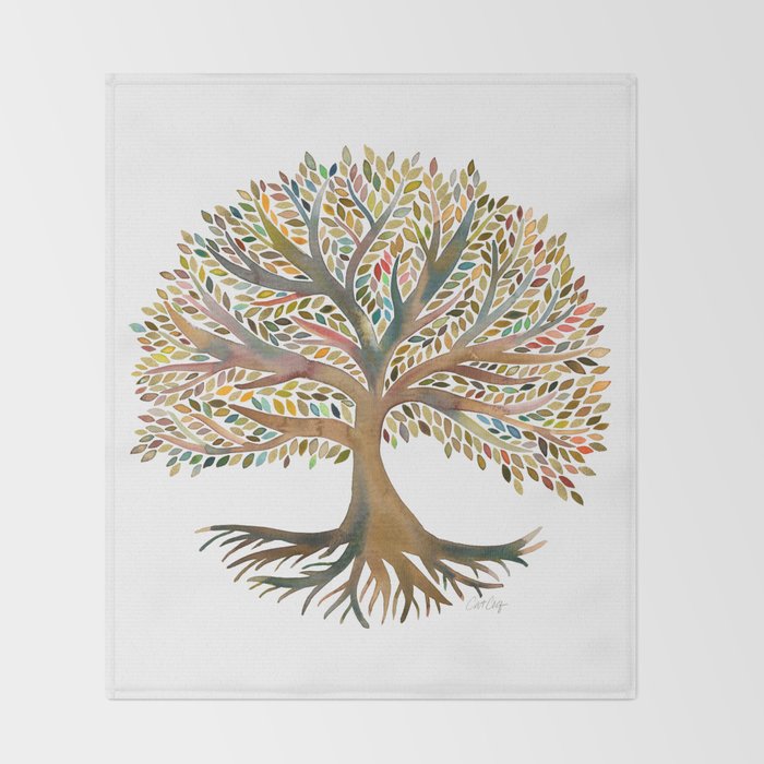 Tree of Life Watercolor - Autumn Throw Blanket Gallery Image 2