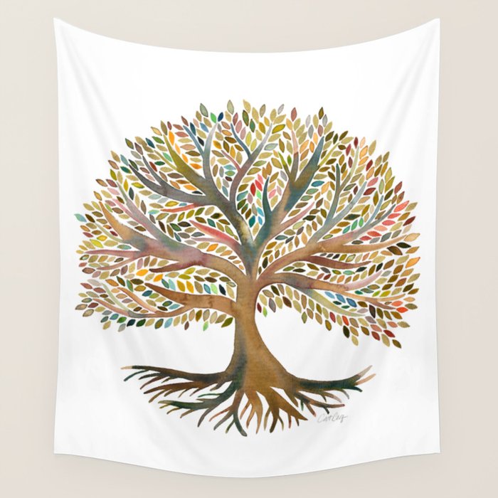 Tree of Life Watercolor - Autumn Wall Tapestry Gallery Image 1
