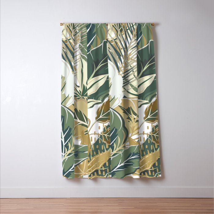 Wild Tropical Prints, Green and Gold Window Curtain Gallery Image 3