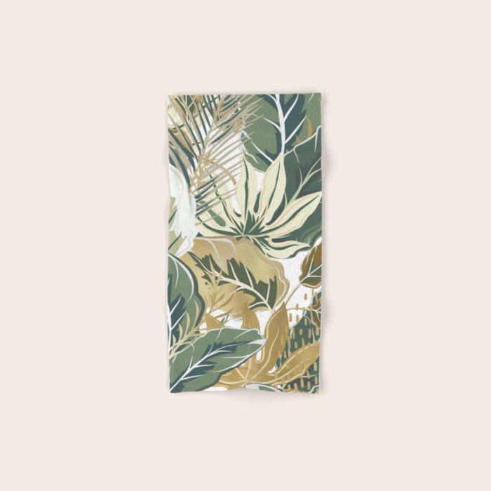 Wild Tropical Prints, Green and Gold Bath Towel Gallery Image 1