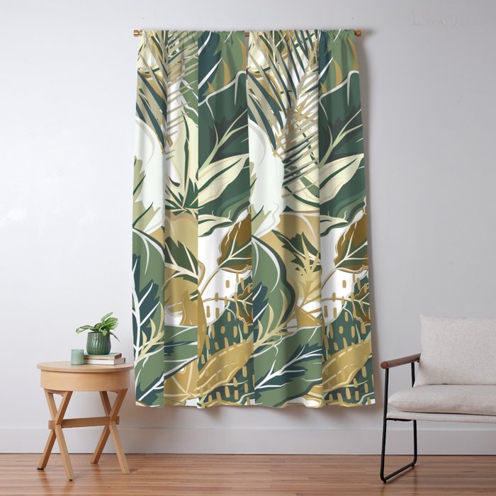 Wild Tropical Prints, Green and Gold Window Curtain Gallery Image 5