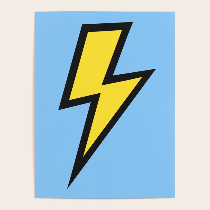 Yellow Lightning Bolt on Bright Blue Poster Gallery Image 1