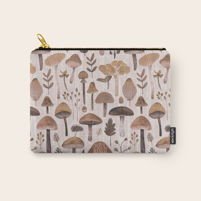 Cottagecore Mushroom Woodland Vintage Whimsy Brown Carry All Pouch Gallery Image 1