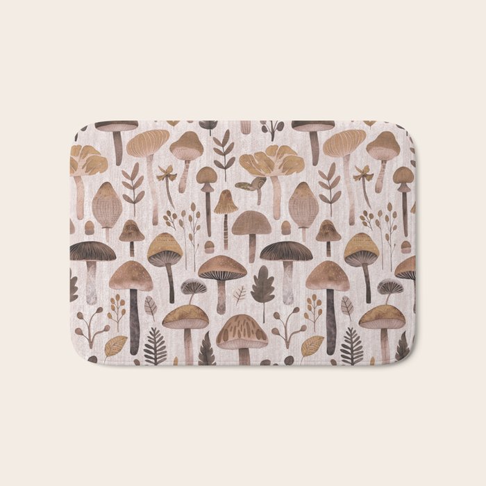 Cottagecore Mushroom Woodland Vintage Whimsy Brown Bath Mat Gallery Image 1
