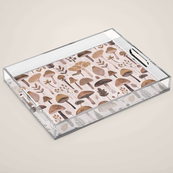 Cottagecore Mushroom Woodland Vintage Whimsy Brown Acrylic Tray Gallery Image 1
