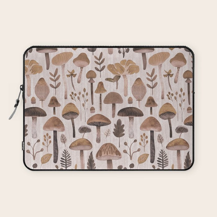 Cottagecore Mushroom Woodland Vintage Whimsy Brown Laptop Sleeve Gallery Image 1