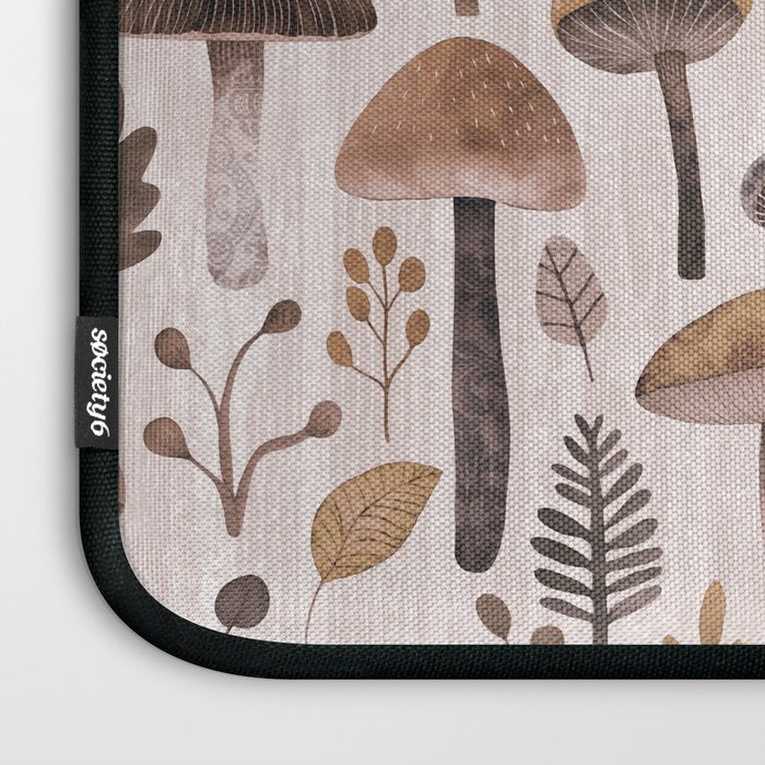 Cottagecore Mushroom Woodland Vintage Whimsy Brown Laptop Sleeve Gallery Image 3