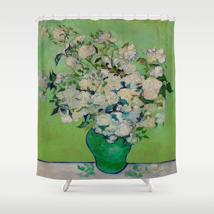 White Rose In A Vase Vincent van Gogh 1890 Oil on Canvas Still Life With Floral Arrangement Shower Curtain Gallery Image 1