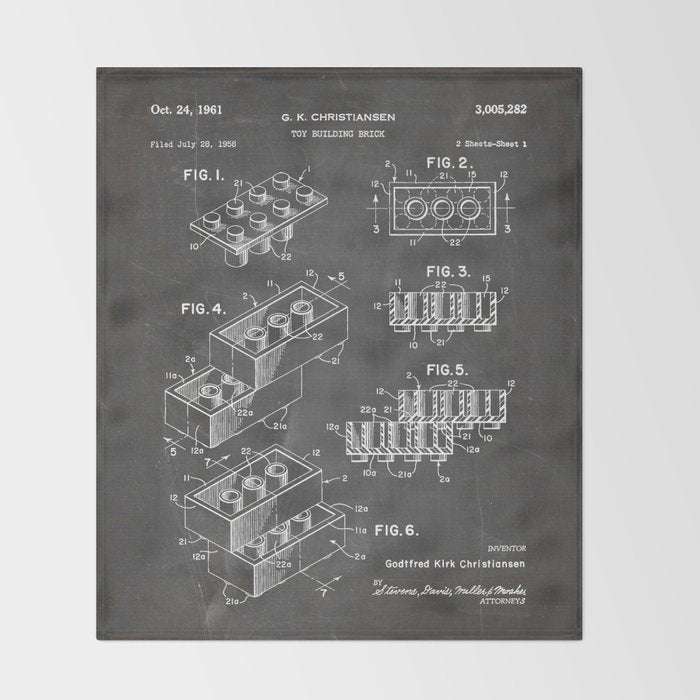 Legos Patent - Legos Brick Art - Black Chalkboard Throw Blanket Gallery Image 2