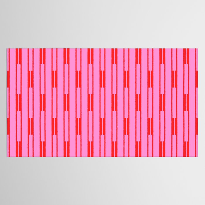 Bright Geo Chain Block Stripe Vertical Pattern Preppy Pink and Red Tablecloth Gallery Image 2
