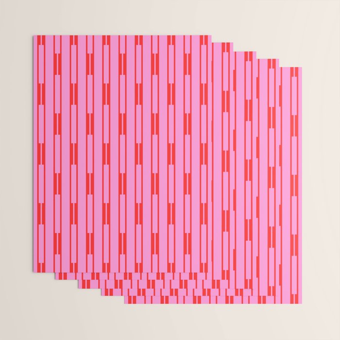 Bright Geo Chain Block Stripe Vertical Pattern Preppy Pink and Red Wrapping Paper Gallery Image 3