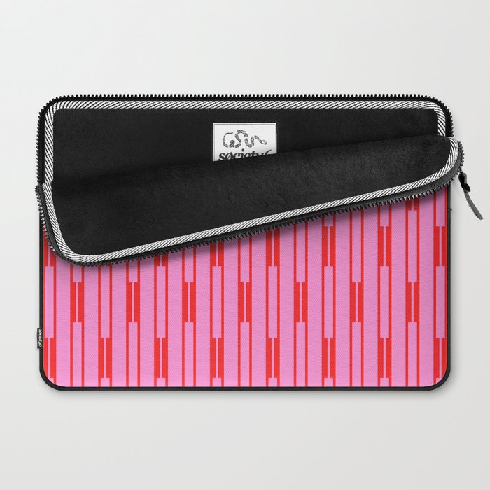 Bright Geo Chain Block Stripe Vertical Pattern Preppy Pink and Red Laptop Sleeve Gallery Image 2