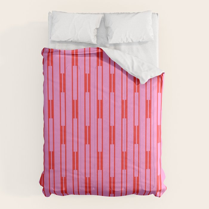 Bright Geo Chain Block Stripe Vertical Pattern Preppy Pink and Red Comforter Gallery Image 1