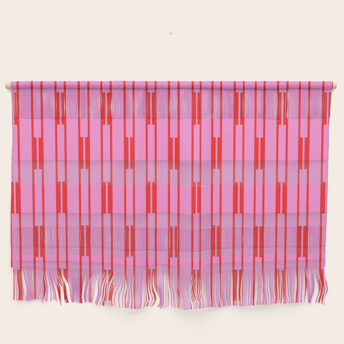 Bright Geo Chain Block Stripe Vertical Pattern Preppy Pink and Red Wall Hanging Gallery Image 1