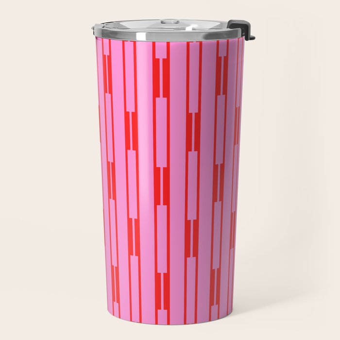 Bright Geo Chain Block Stripe Vertical Pattern Preppy Pink and Red Travel Mug Gallery Image 2