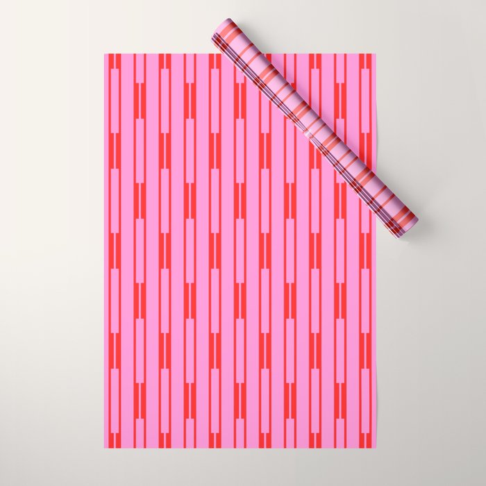 Bright Geo Chain Block Stripe Vertical Pattern Preppy Pink and Red Wrapping Paper Gallery Image 1