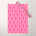Bright Geo Chain Block Stripe Vertical Pattern Preppy Pink and Red Wrapping Paper Gallery Image 1