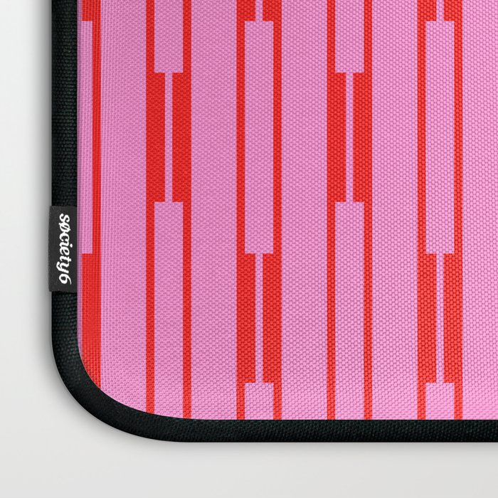 Bright Geo Chain Block Stripe Vertical Pattern Preppy Pink and Red Laptop Sleeve Gallery Image 3