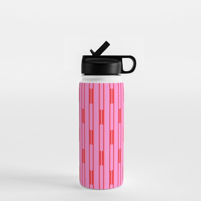 Bright Geo Chain Block Stripe Vertical Pattern Preppy Pink and Red Water Bottle Gallery Image 1