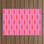 Bright Geo Chain Block Stripe Vertical Pattern Preppy Pink and Red Outdoor Rug Gallery Image 1