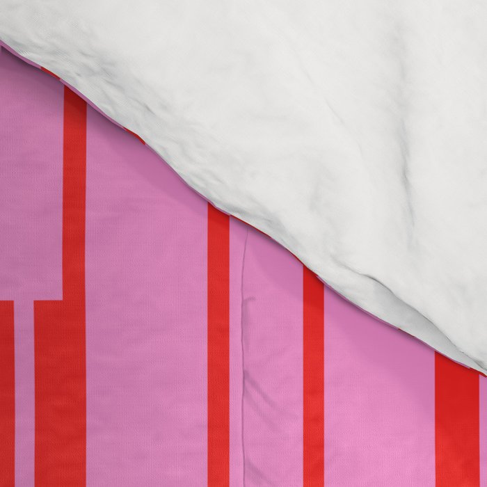 Bright Geo Chain Block Stripe Vertical Pattern Preppy Pink and Red Comforter Gallery Image 4
