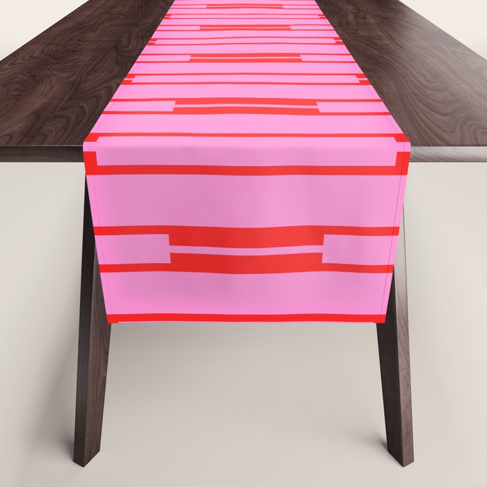 Bright Geo Chain Block Stripe Vertical Pattern Preppy Pink and Red Table Runner Gallery Image 1