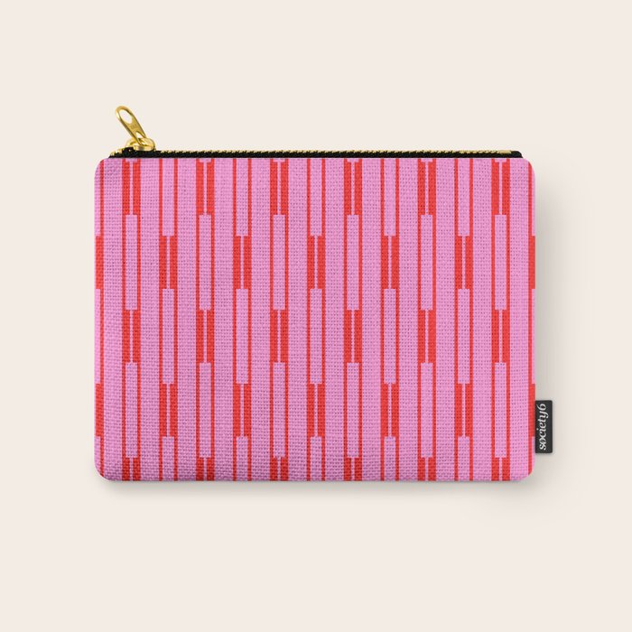 Bright Geo Chain Block Stripe Vertical Pattern Preppy Pink and Red Carry All Pouch Gallery Image 1