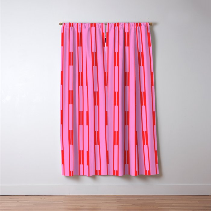 Bright Geo Chain Block Stripe Vertical Pattern Preppy Pink and Red Window Curtain Gallery Image 3