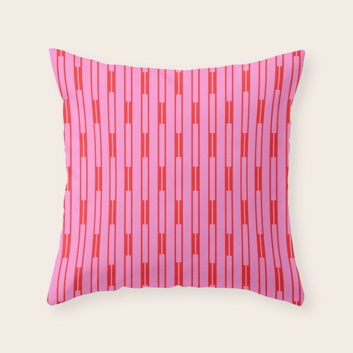 Bright Geo Chain Block Stripe Vertical Pattern Preppy Pink and Red Throw Pillow Gallery Image 3