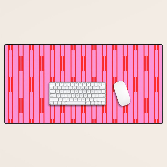 Bright Geo Chain Block Stripe Vertical Pattern Preppy Pink and Red Desk Mat Gallery Image 1