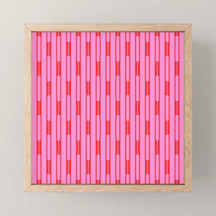 Bright Geo Chain Block Stripe Vertical Pattern Preppy Pink and Red Mini Art Print Gallery Image 1