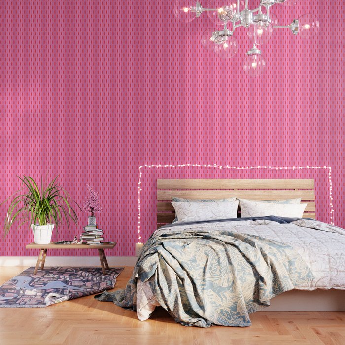 Bright Geo Chain Block Stripe Vertical Pattern Preppy Pink and Red Wallpaper Gallery Image 1