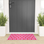 Bright Geo Chain Block Stripe Vertical Pattern Preppy Pink and Red Welcome Mat Gallery Image 3