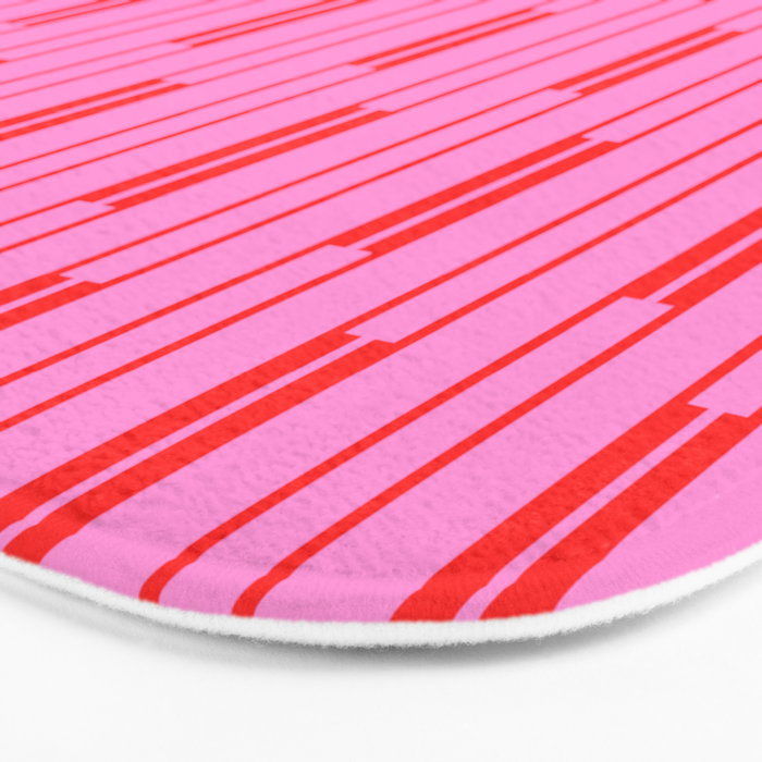 Bright Geo Chain Block Stripe Vertical Pattern Preppy Pink and Red Bath Mat Gallery Image 3