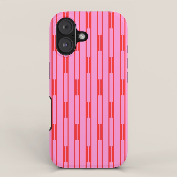 Bright Geo Chain Block Stripe Vertical Pattern Preppy Pink and Red iPhone Case Gallery Image 1