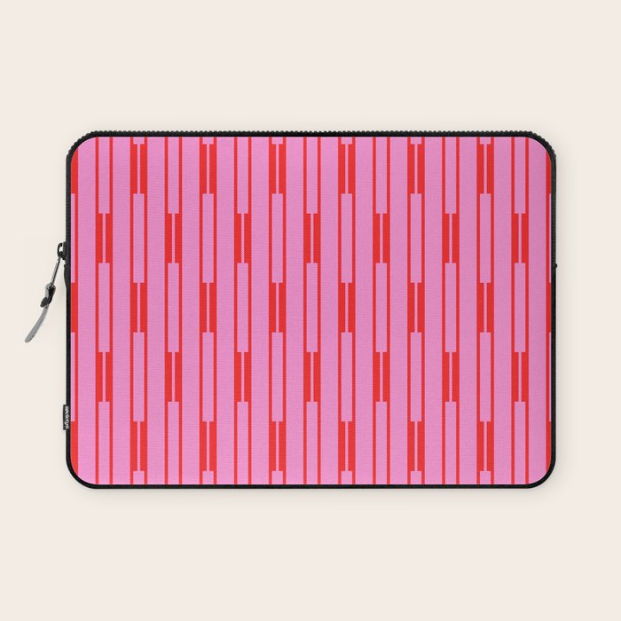 Bright Geo Chain Block Stripe Vertical Pattern Preppy Pink and Red Laptop Sleeve Gallery Image 1