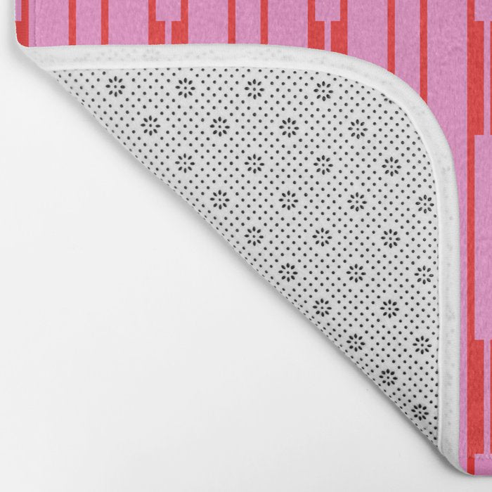 Bright Geo Chain Block Stripe Vertical Pattern Preppy Pink and Red Bath Mat Gallery Image 2
