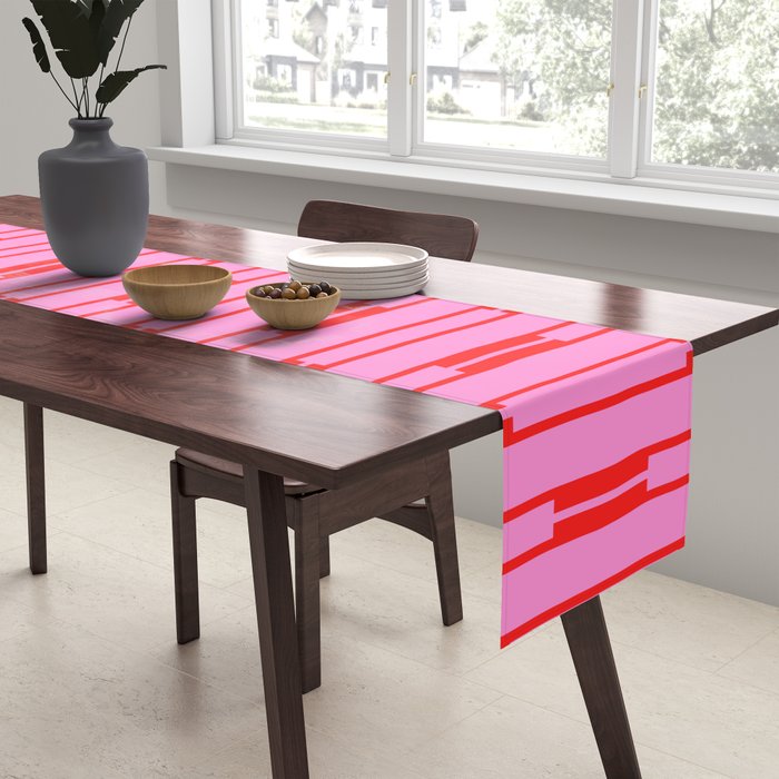 Bright Geo Chain Block Stripe Vertical Pattern Preppy Pink and Red Table Runner Gallery Image 2