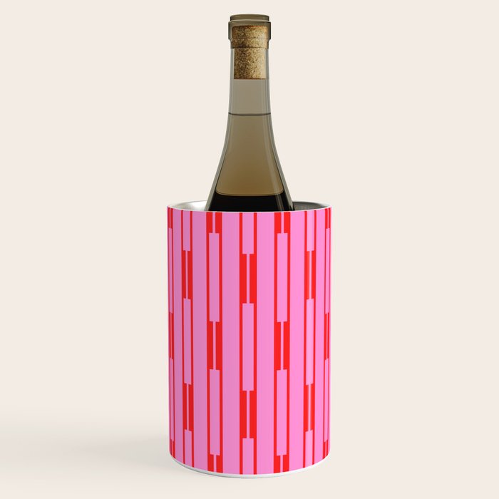 Bright Geo Chain Block Stripe Vertical Pattern Preppy Pink and Red Wine Chiller Gallery Image 1