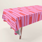 Bright Geo Chain Block Stripe Vertical Pattern Preppy Pink and Red Tablecloth Gallery Image 1