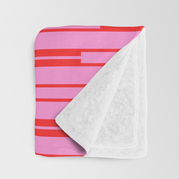 Bright Geo Chain Block Stripe Vertical Pattern Preppy Pink and Red Throw Blanket Gallery Image 3