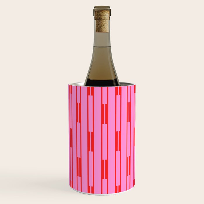 Bright Geo Chain Block Stripe Vertical Pattern Preppy Pink and Red Wine Chiller Gallery Image 3