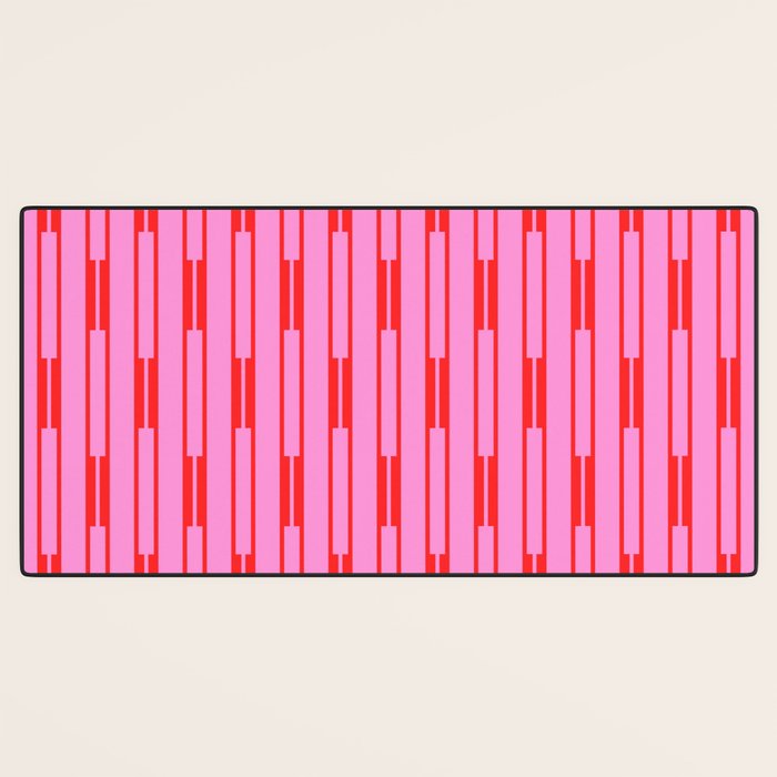 Bright Geo Chain Block Stripe Vertical Pattern Preppy Pink and Red Desk Mat Gallery Image 3